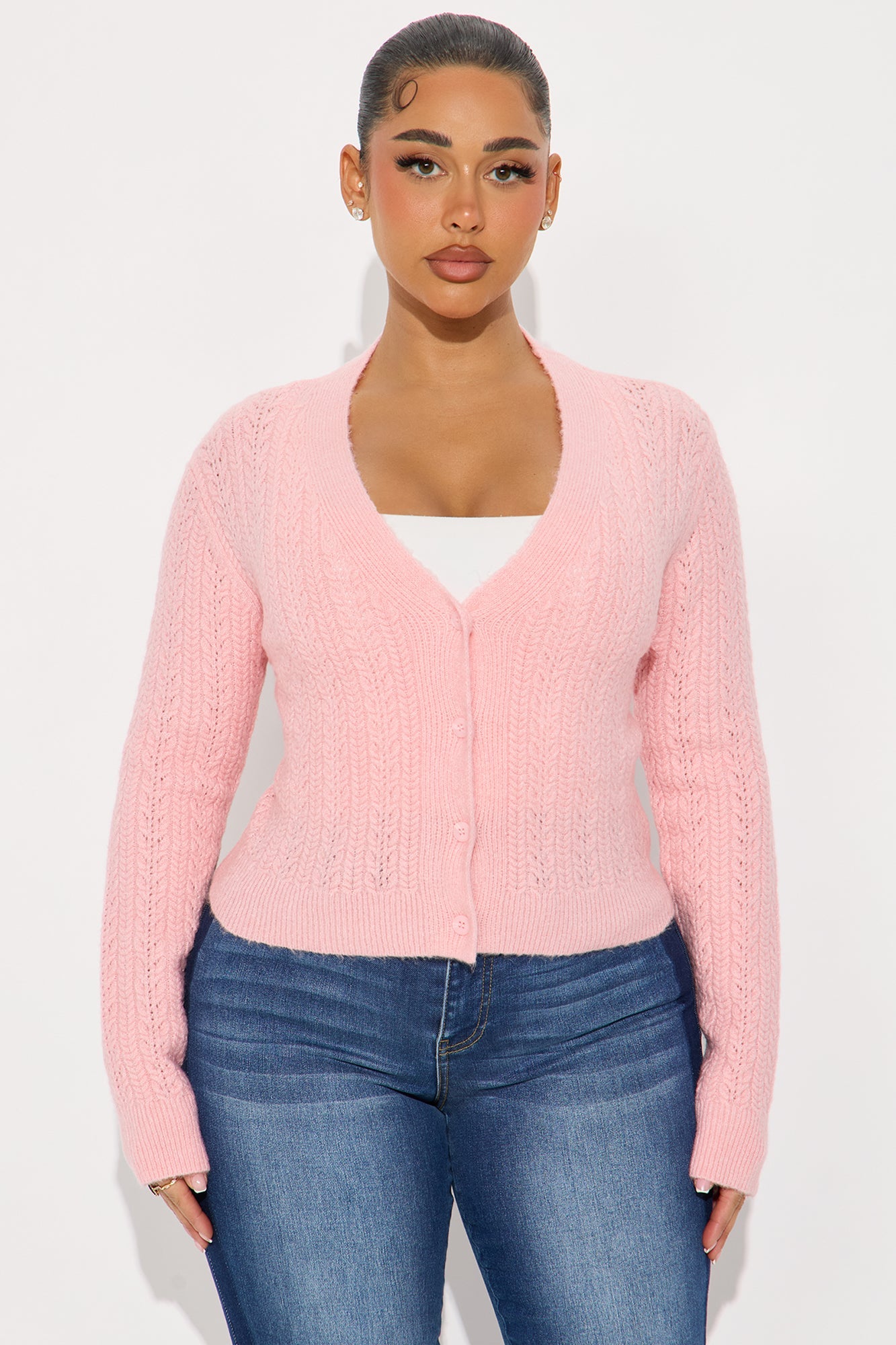 Country Girl Cable Knit Cardigan - Pink