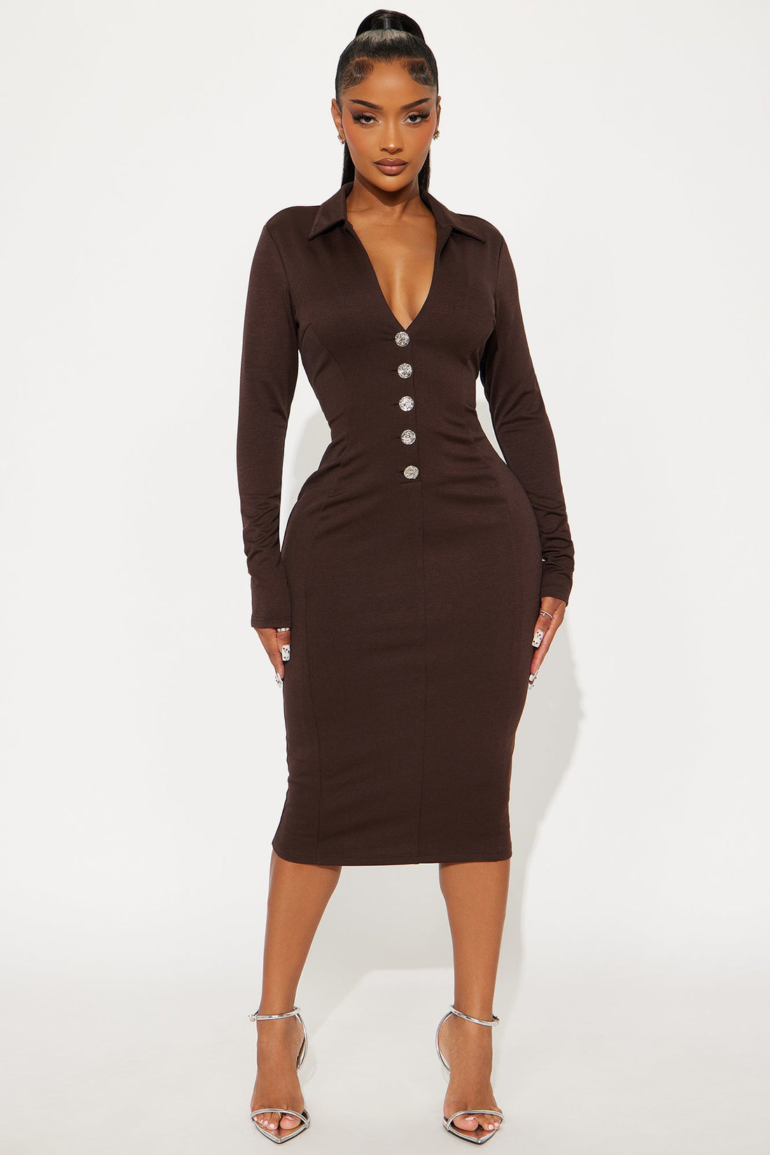Brielle Button Up Midi Dress - Chocolate