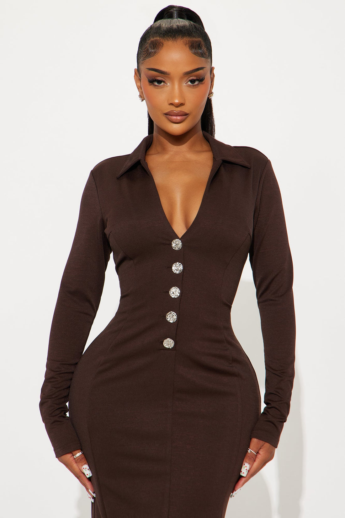 Brielle Button Up Midi Dress - Chocolate