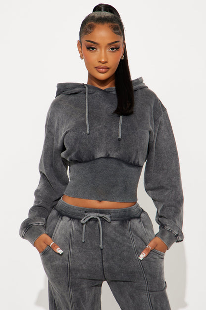 My Type Rib Waist Fleece Pant Set - Grey