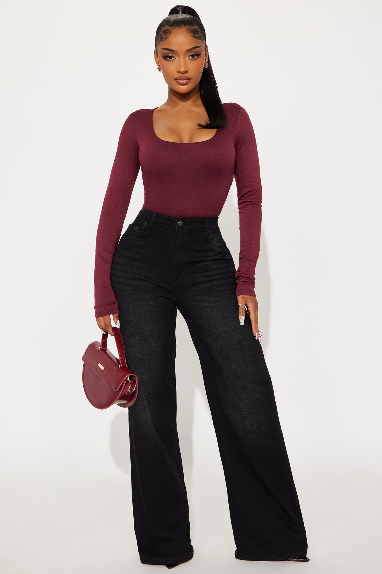 Yasmeen Square Neck Top - Burgundy