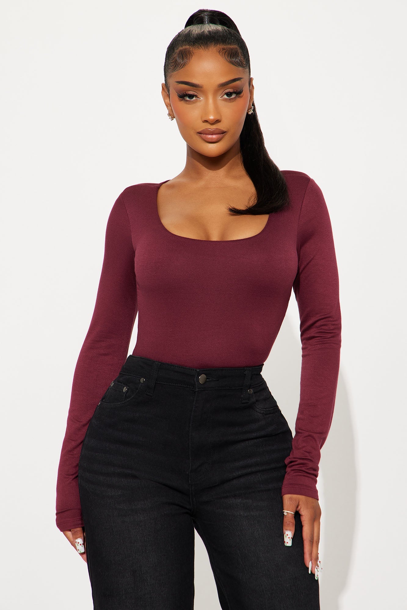 Yasmeen Square Neck Top - Burgundy