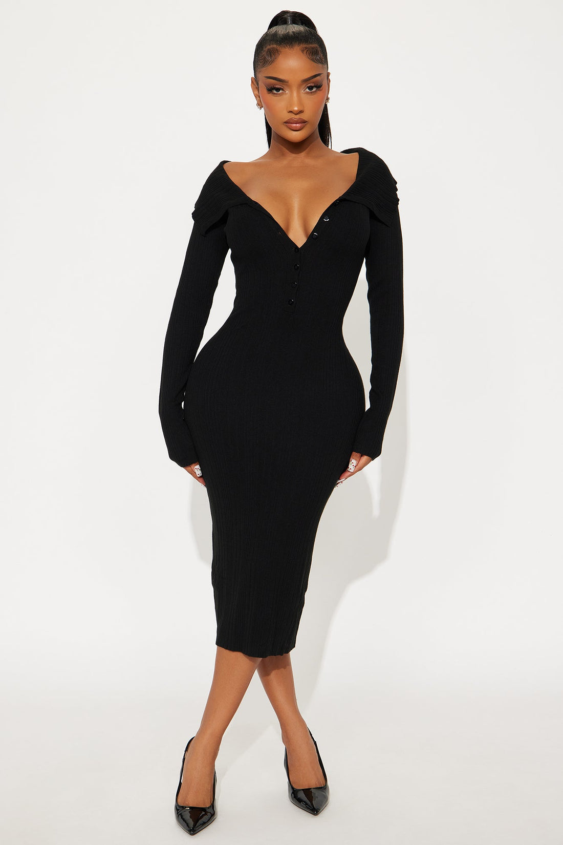 Do It Like Me Sweater Midi Dress - Black