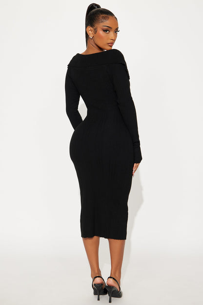 Do It Like Me Sweater Midi Dress - Black