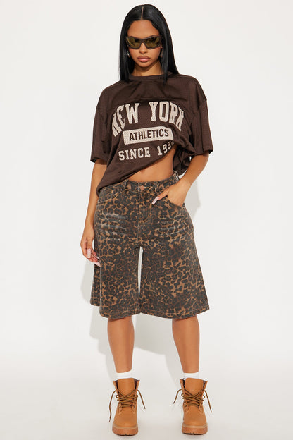 Wild Side Leopard Denim Jorts - Brown/combo