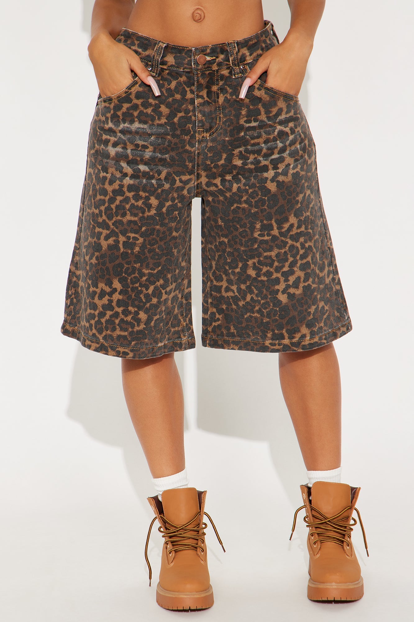 Wild Side Leopard Denim Jorts - Brown/combo