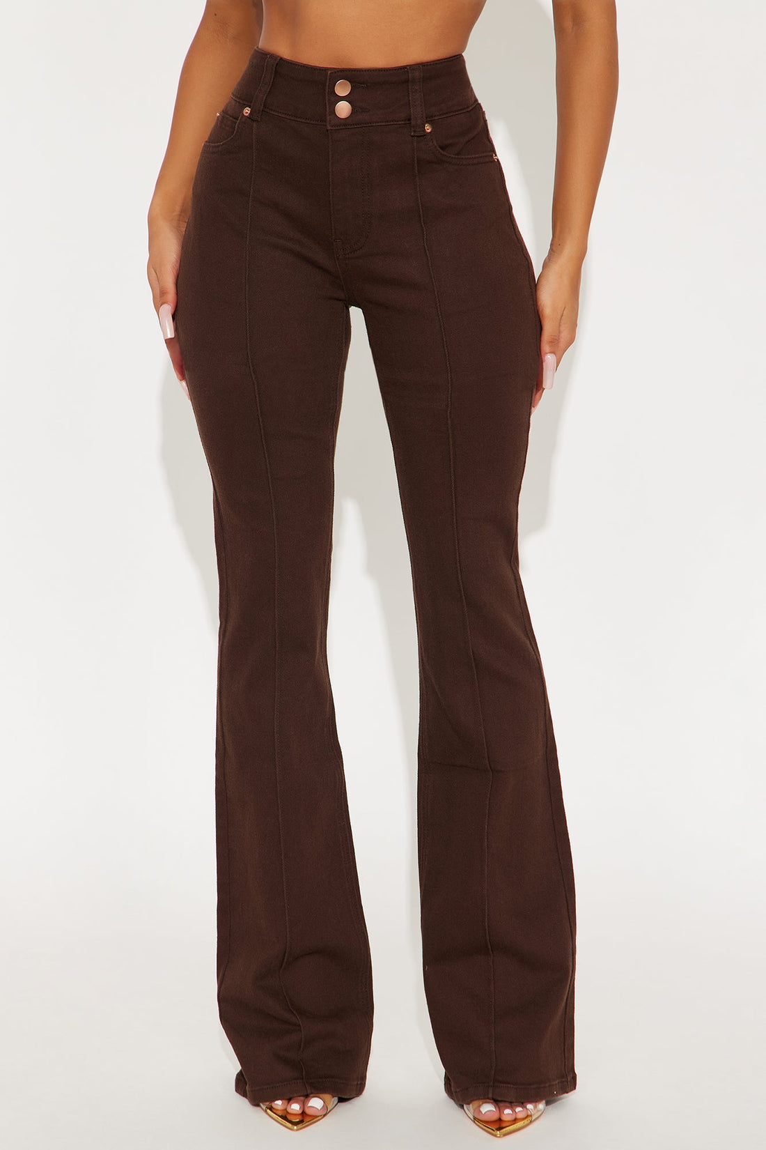Tall London Low Rise Pintuck Flare Jeans - Brown