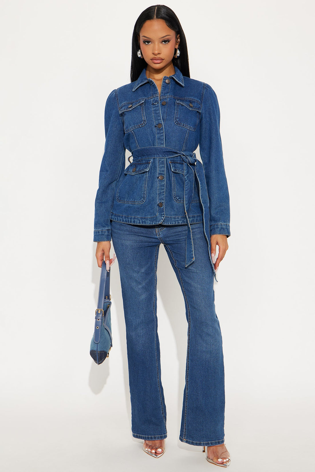 Why So Serious Belted Denim Jacket - Dark Wash
