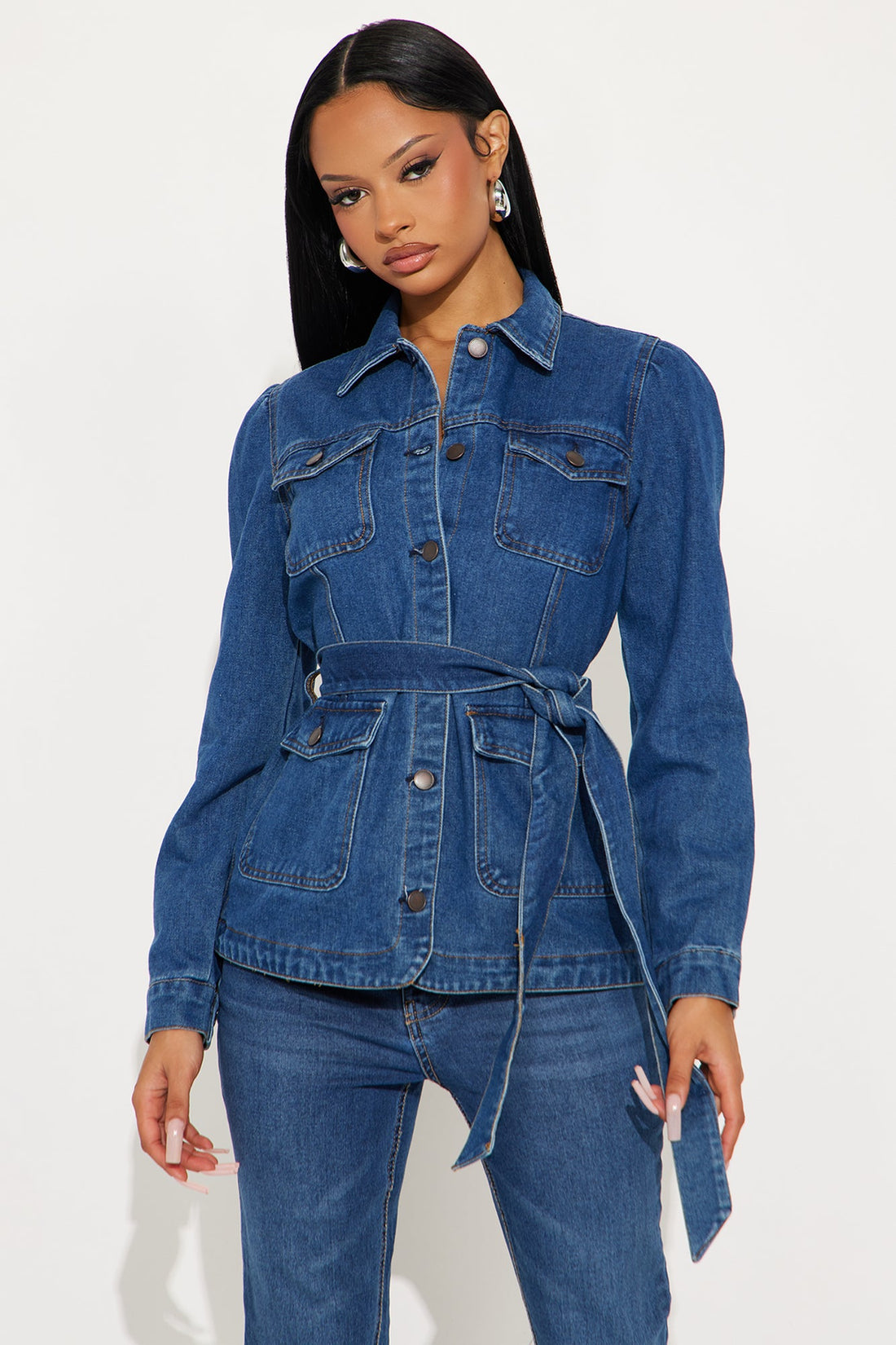 Why So Serious Belted Denim Jacket - Dark Wash