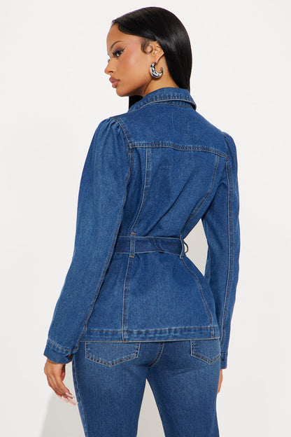 Why So Serious Belted Denim Jacket - Dark Wash
