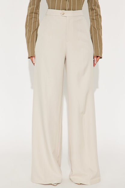Beatrice Hardware Wide Leg Trouser Pant 33″ - Stone