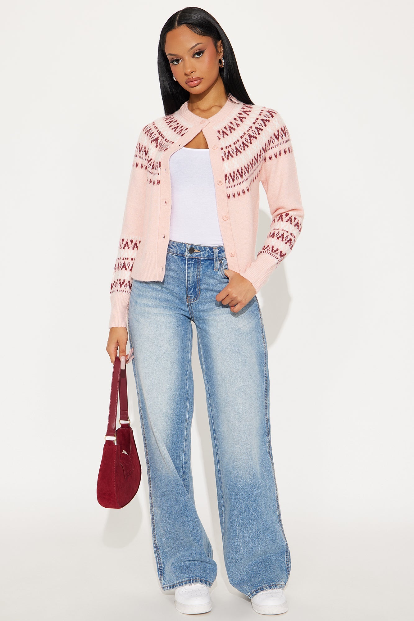 Felicity Fair Isle Cardigan - Pink