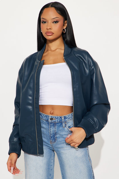 Gabrielle Faux Leather Bomber Jacket - Teal