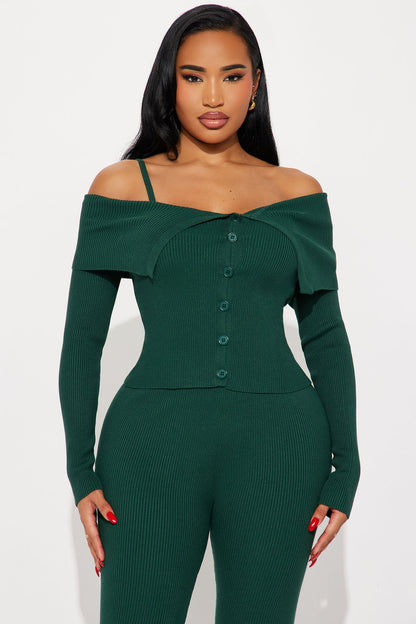 Sophie Off Shoulder Sweater Scarf Pant Set - Hunter