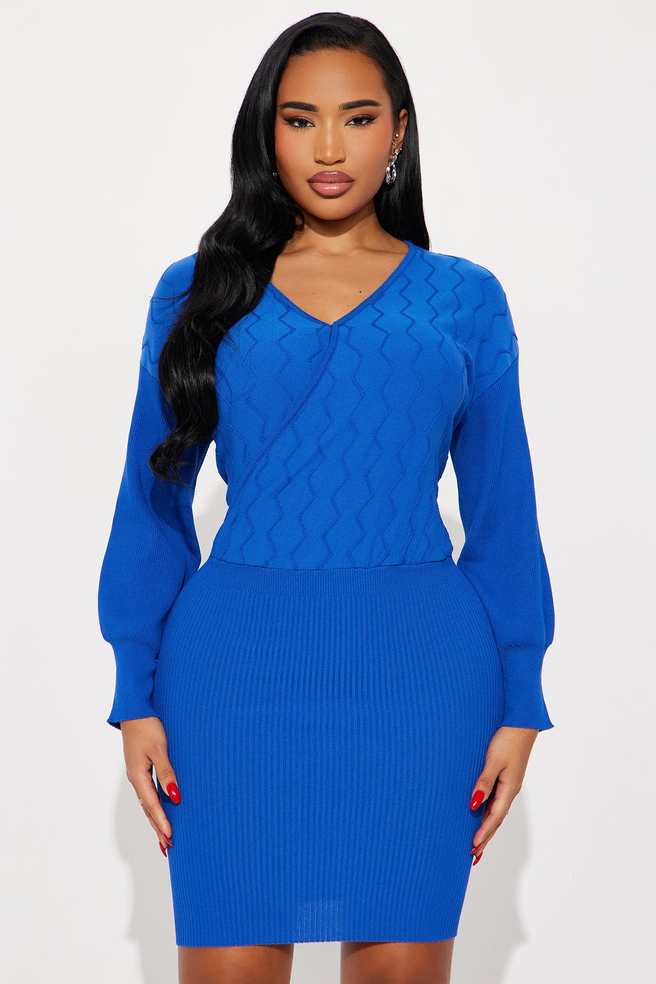 Electric Pop Sweater Mini Dress - Royal