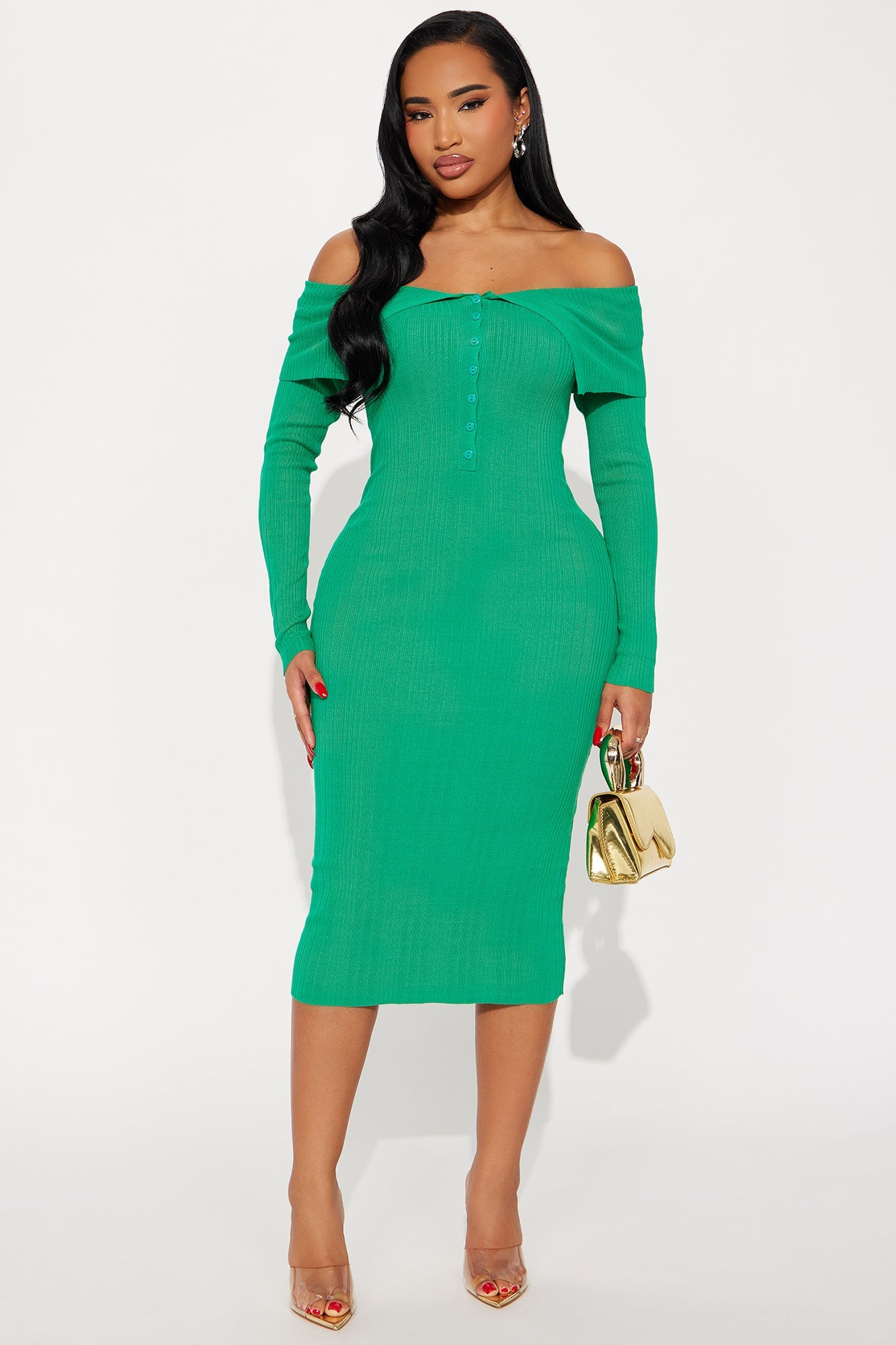Do It Like Me Sweater Midi Dress - Green