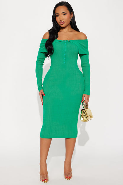 Do It Like Me Sweater Midi Dress - Green