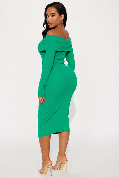 Do It Like Me Sweater Midi Dress - Green