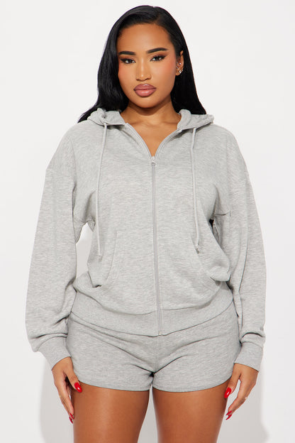 Melanie Zip Up Hoodie - Heather Grey