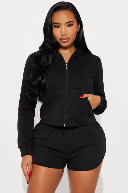 Candice Zip Up Hoodie - Black