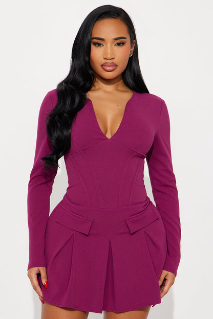 Caprice Pleated Mini Dress - Burgundy