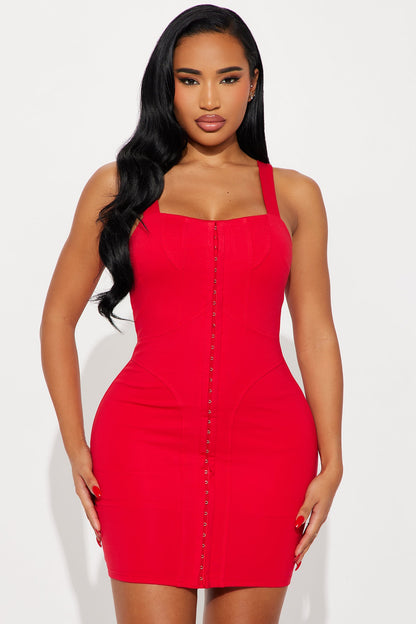 Kiana Hook &amp; Eye Mini Dress - Red