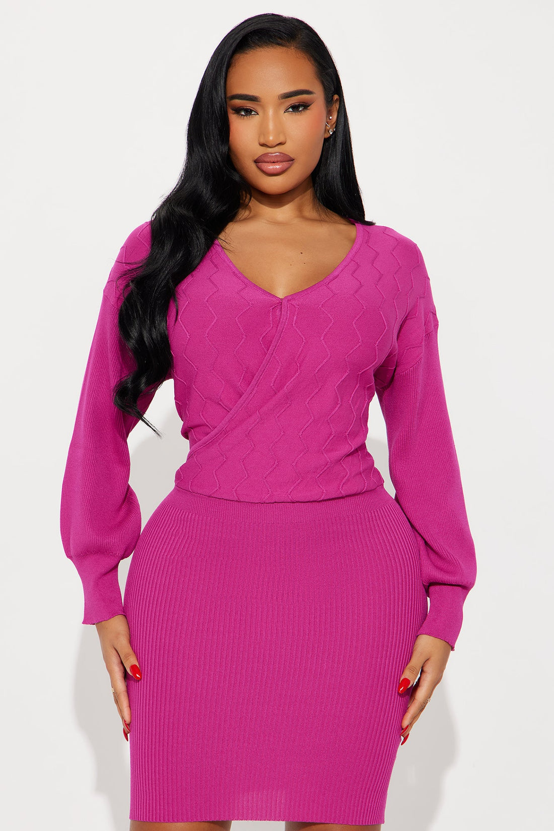 Electric Pop Sweater Mini Dress - Magenta