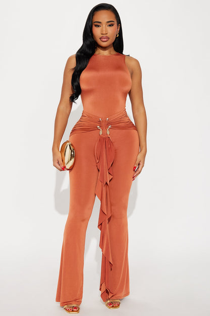 In The Moment Draped Jumpsuit - Rust