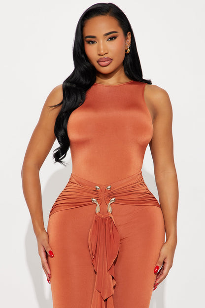 In The Moment Draped Jumpsuit - Rust