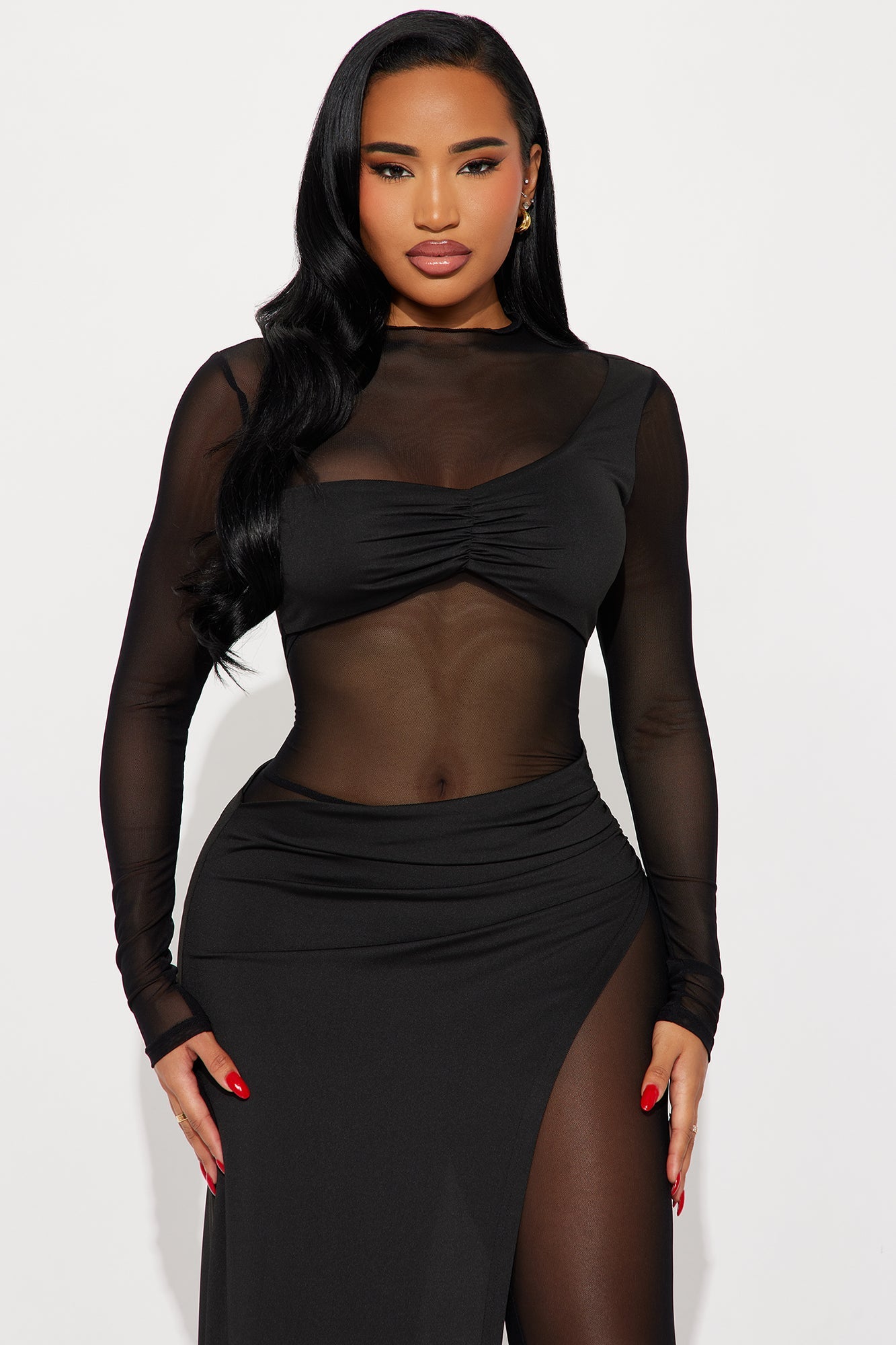 Eyes On Me Mesh Long Sleeve Jumpsuit - Black