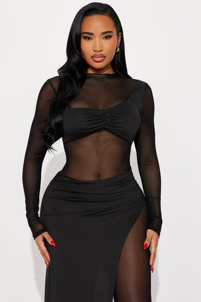 Eyes On Me Mesh Long Sleeve Jumpsuit - Black