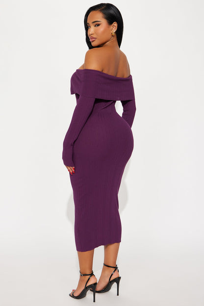 Do It Like Me Sweater Midi Dress - Eggplant