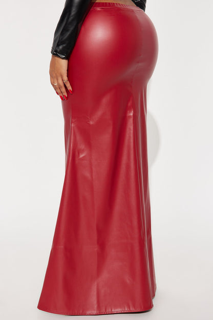 Show Me Love Faux Leather Mermaid Maxi Skirt - Red