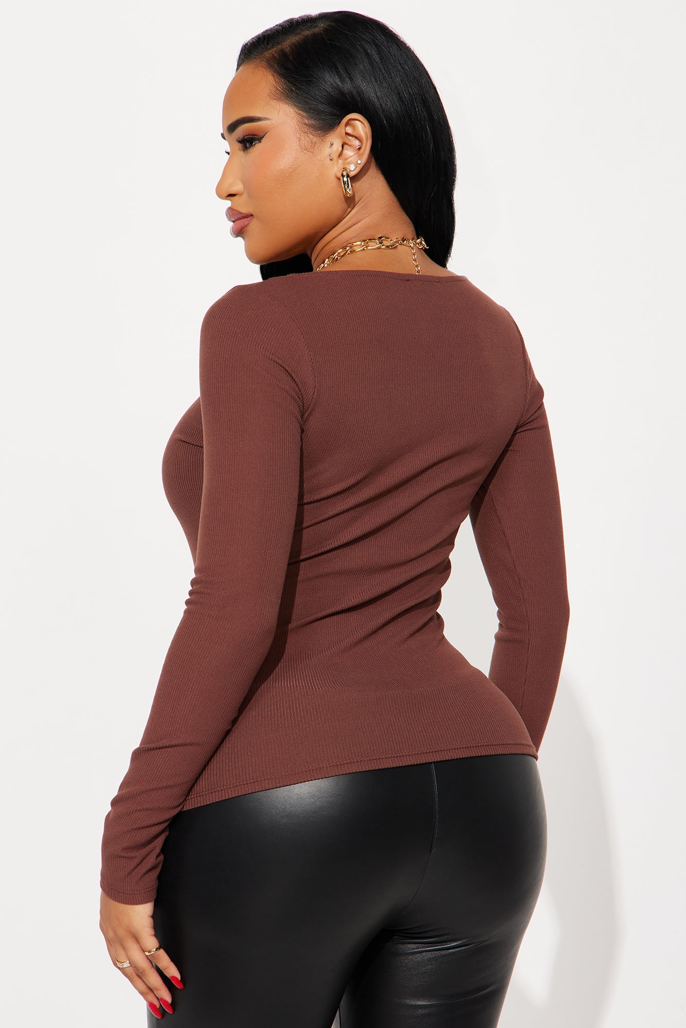 Omi Chain Strap Ribbed Top - Brown