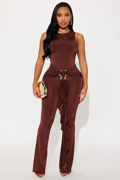 In The Moment Draped Jumpsuit - Chocolate