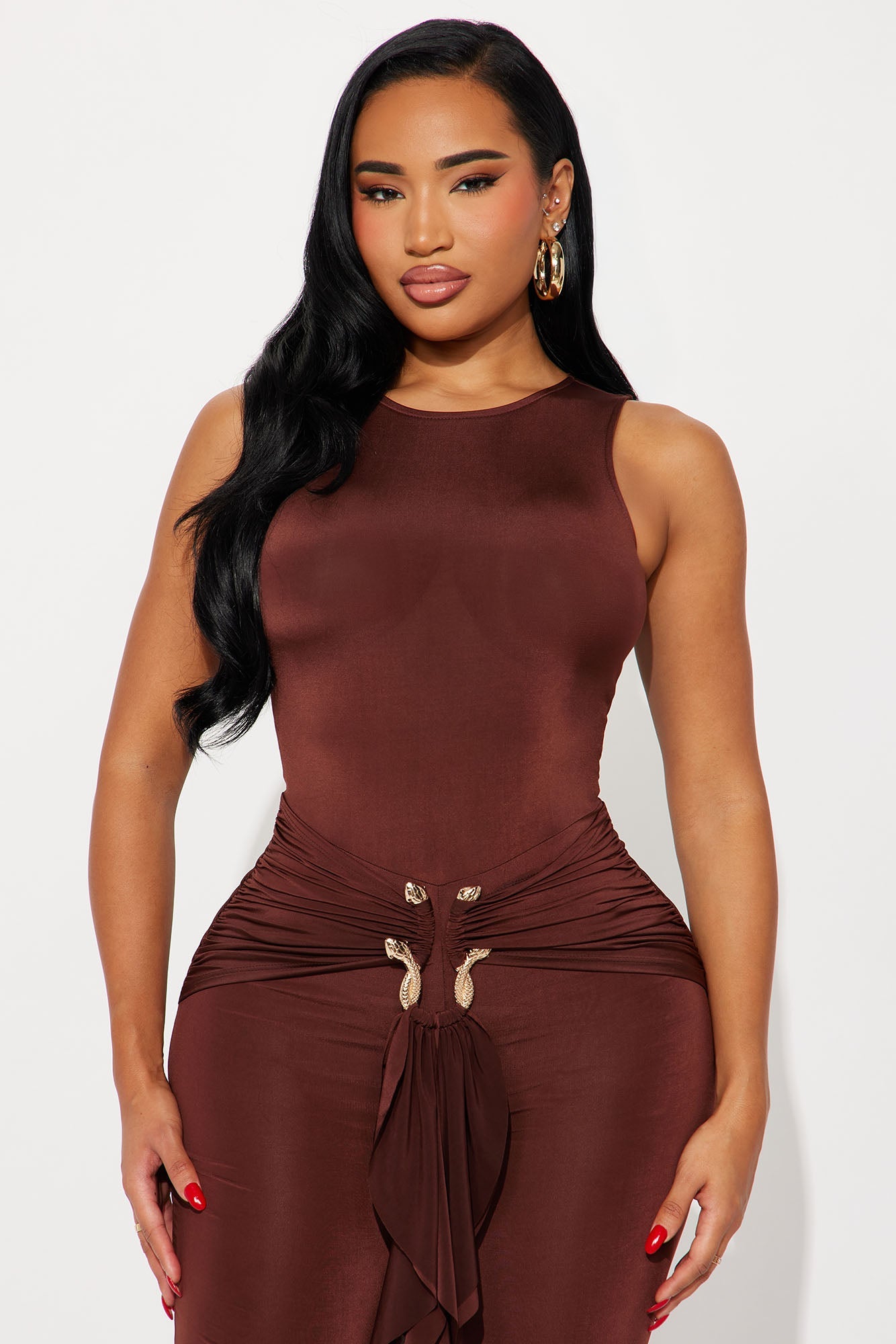 In The Moment Draped Jumpsuit - Chocolate