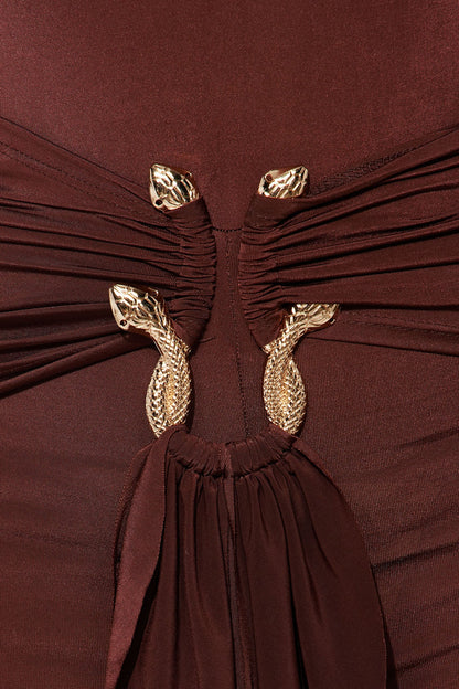In The Moment Draped Jumpsuit - Chocolate