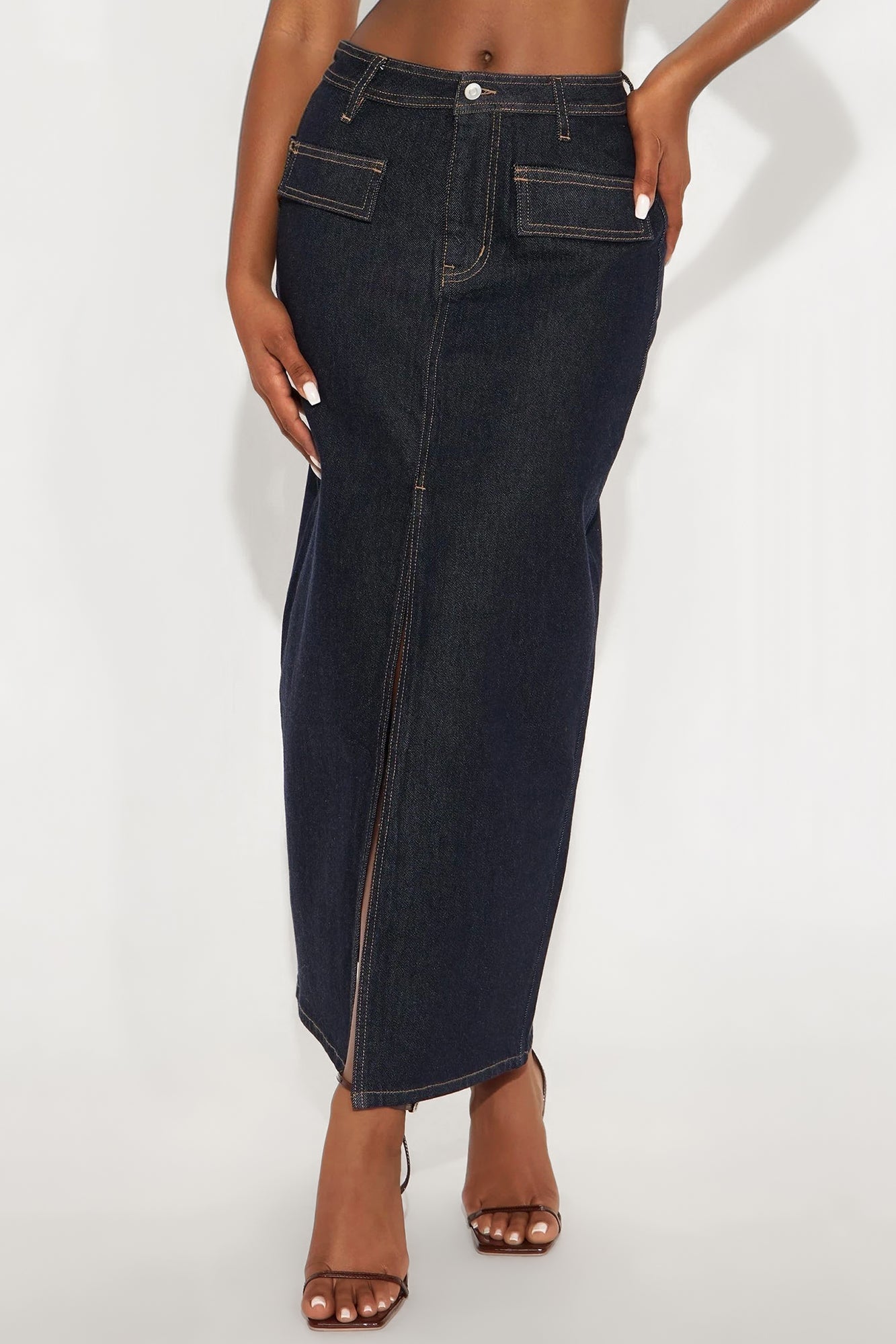 Hard To Handle Rinse Wash Denim Maxi Skirt - Rinse Blue Wash