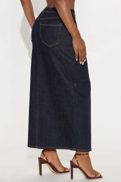 Hard To Handle Rinse Wash Denim Maxi Skirt - Rinse Blue Wash