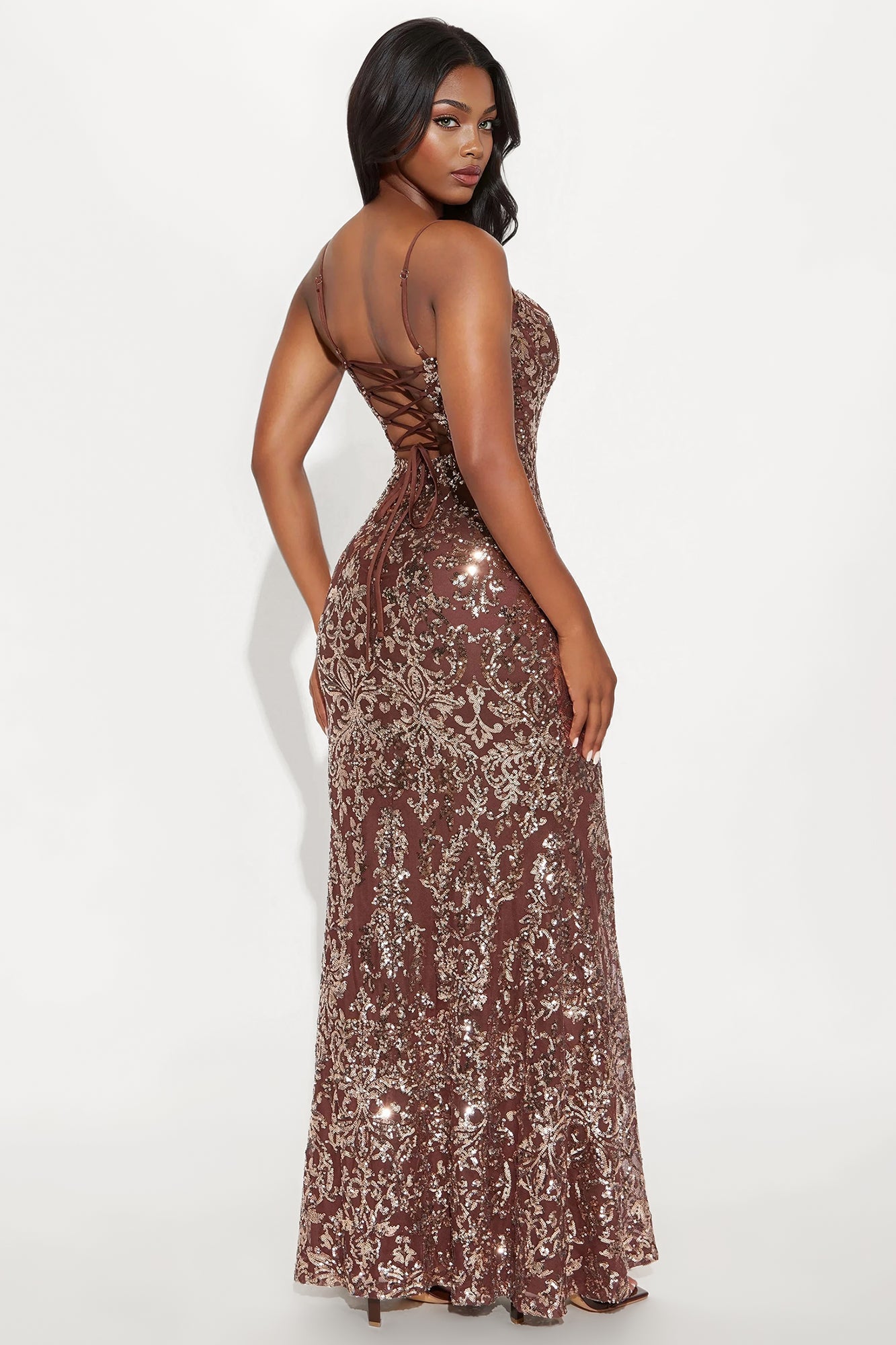 Talk Cute Sequin Maxi Gown - Brown