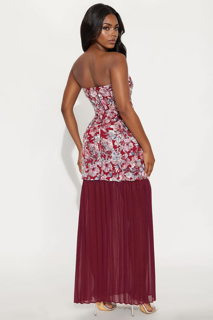 Sequin Statement Chiffon Gown - Burgundy
