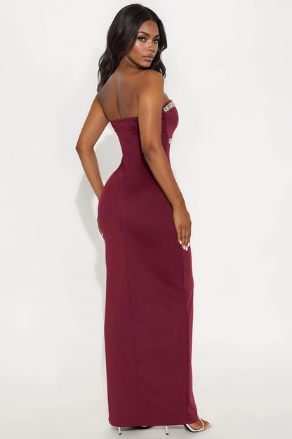 Diamond Drama Strapless Maxi Dress - Wine