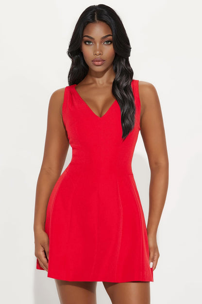 Esme Sleeveless Crepe Woven Mini Dress - Red