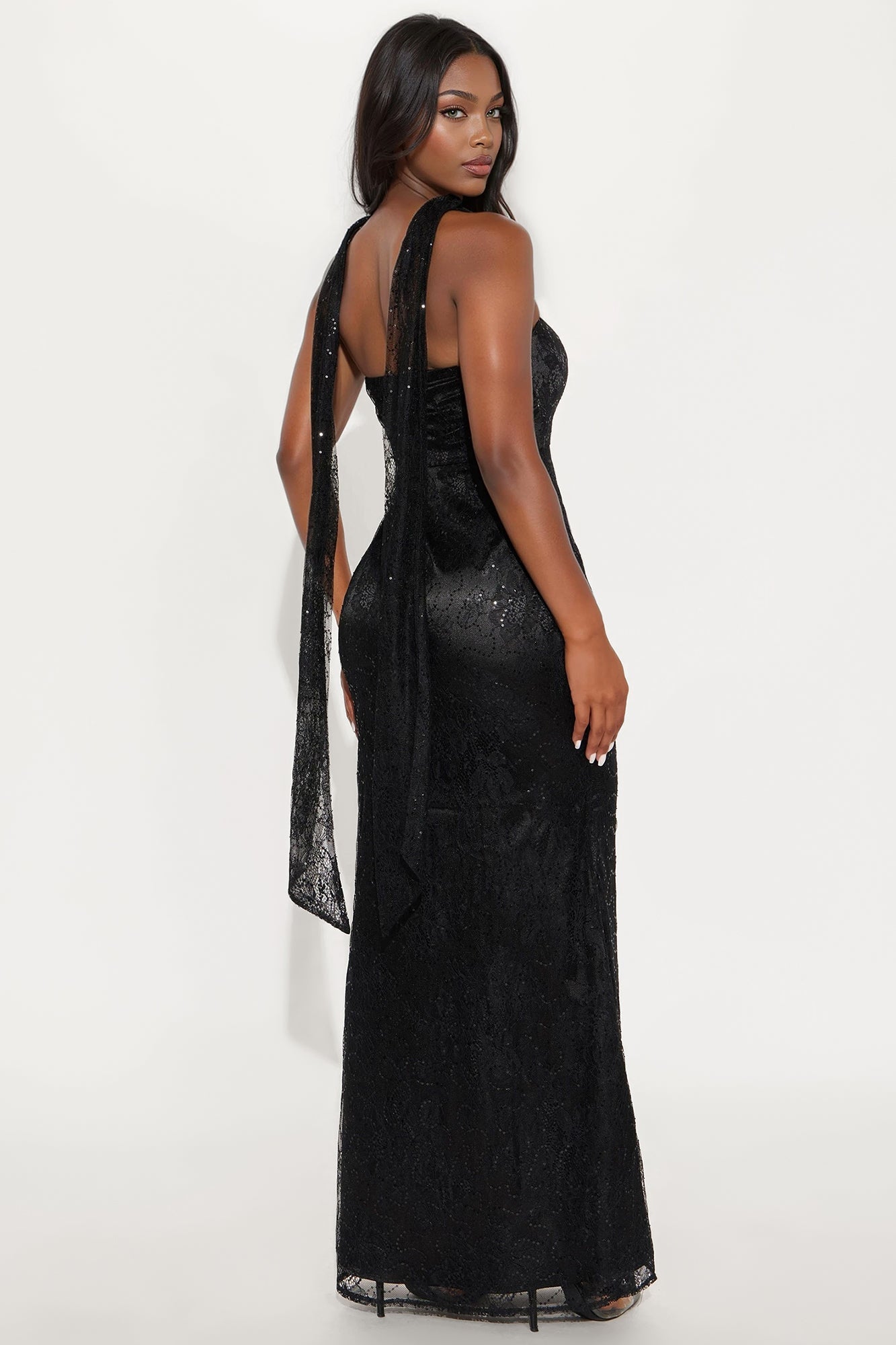 Through The Night Embellished Lace Gown - Black