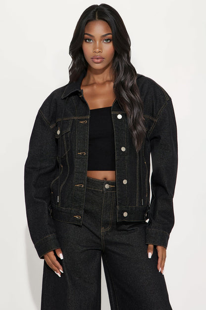 Sooner Or Later Hooded Trucker Jacket - Dark Denim