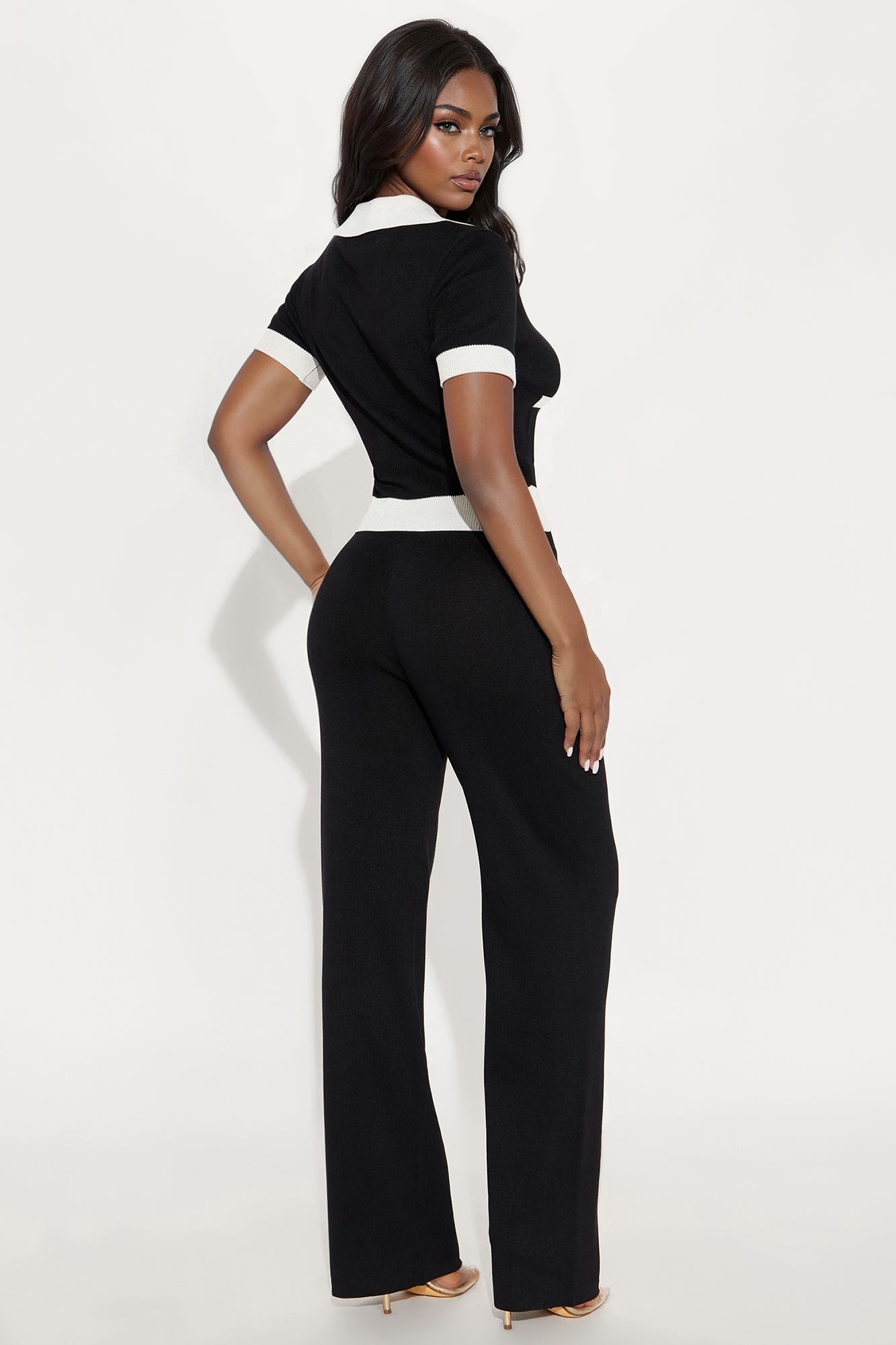 Aubrey Ribbed Contrast Pant Set - Black/White