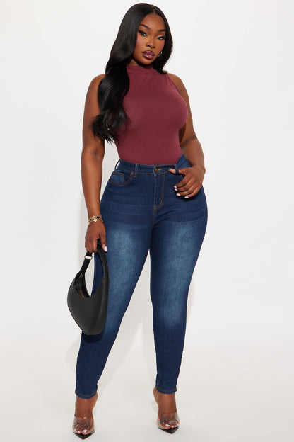 Mel Sleeveless Mock Neck Bodysuit - Burgundy