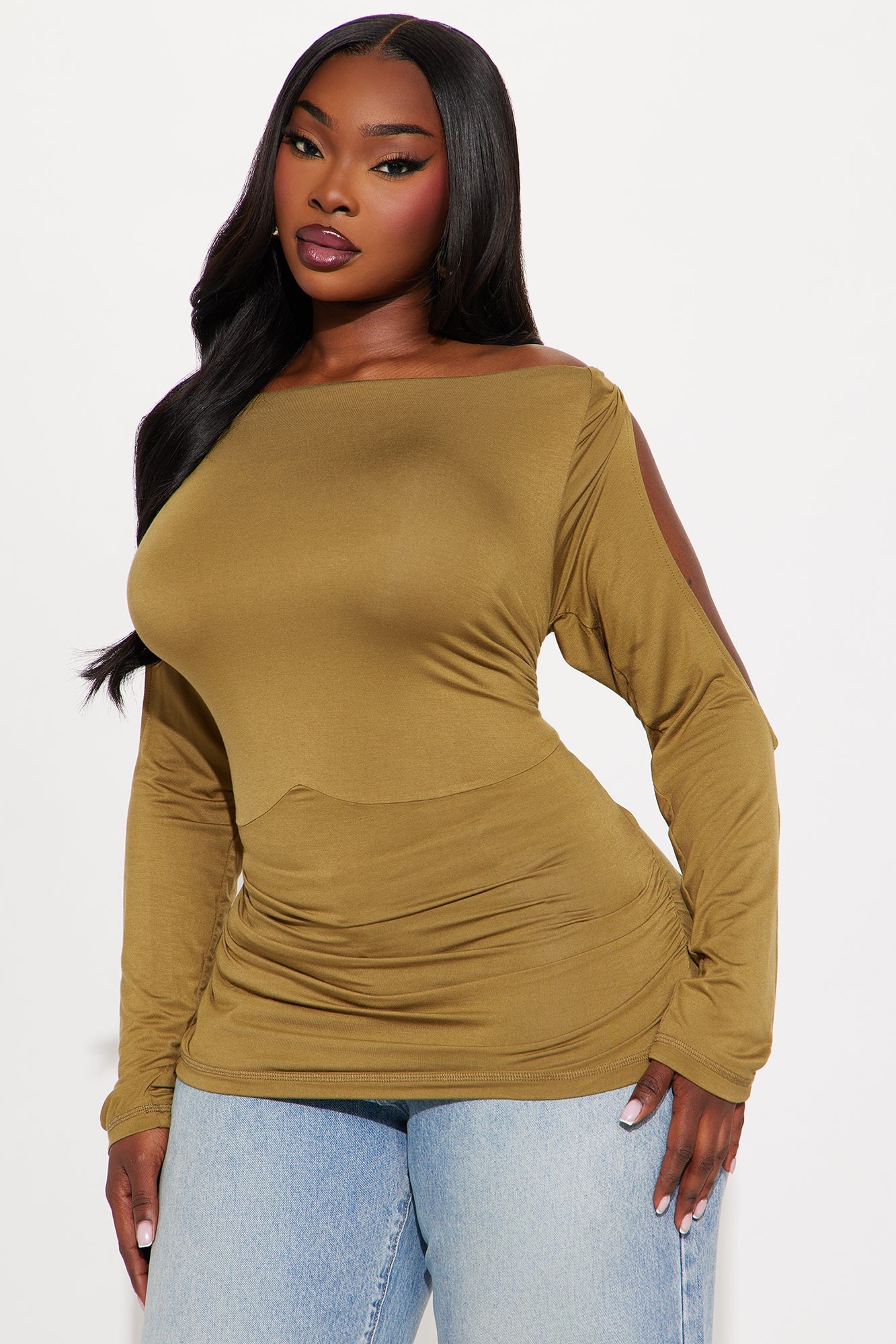 Drew Long Sleeve Off Shoulder Top - Olive