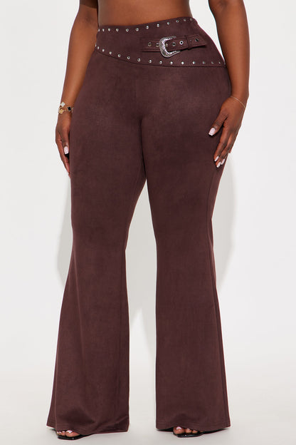 Round Em Up Faux Suede Flare Leg Pant 34 - Chocolate