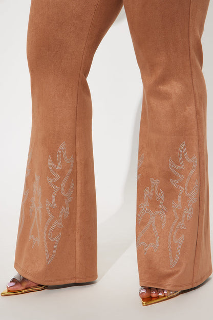 Southern Charm Faux Suede Flare Pant - Camel